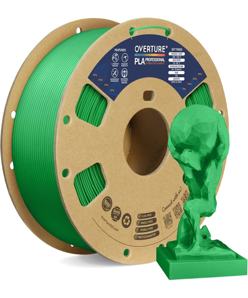 OVERTURE PLA Plus (PLA+) Filament 1.75mm PLA Professional Toughness Enhanced PLA Roll, 1kg Spool (2.2lbs), Dimensional Accuracy +/- 0.05mm (Green) - Image 1